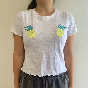 Hollister White Lettuce Edge Pineapple Crop Top